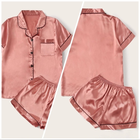 New Pink Satin Silk-Like Pajama Set - Picture 2 of 4